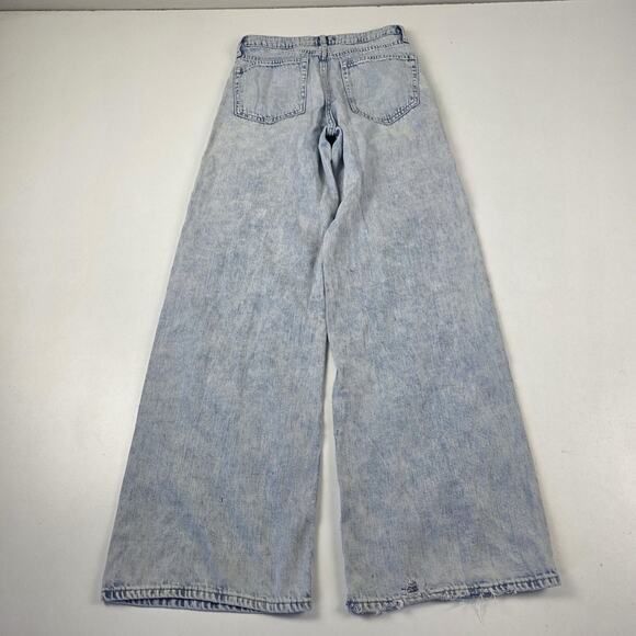 GAP Denim Jeans Womens 2 26L Light Wash Blue High Rise Wide Leg Distressed - Picture 6 of 15